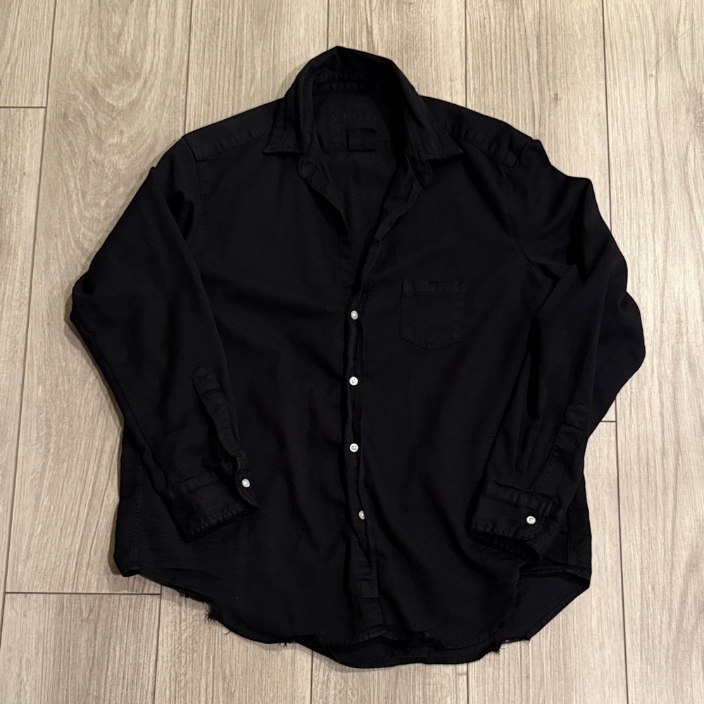 Frank & Eileen Barry Button Up Shirt Black Frayed Distressed Medium